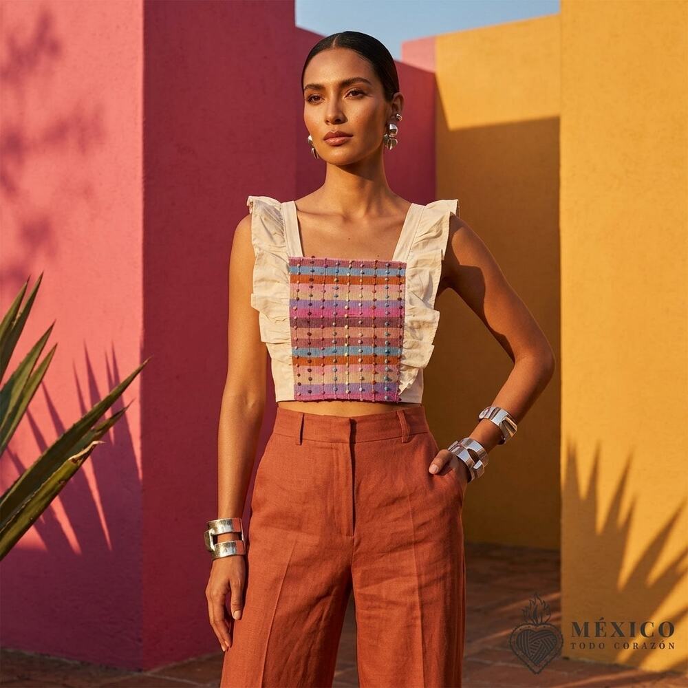 Traditional Mexican Huipil style Blouse – Handmade artisinal Manta Top S M